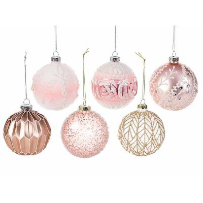 Boules de Noël en verre rose avec ensemble de paillettes 12pcs - 