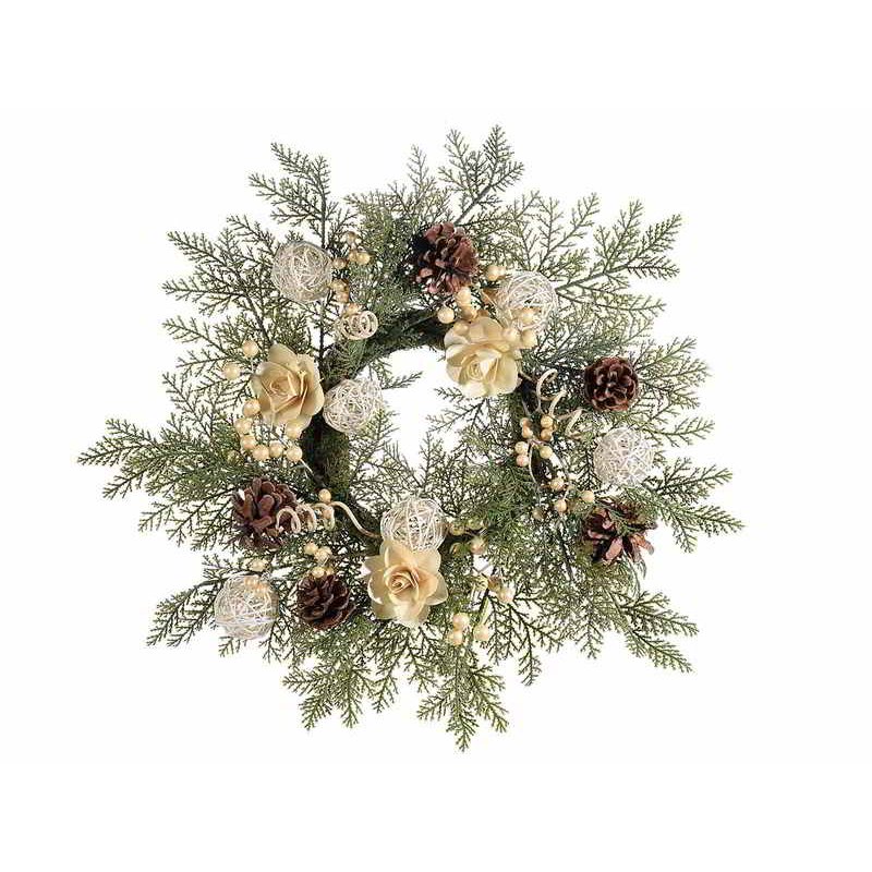 Christmas wreath with berries, pine cones and flowers -  - 