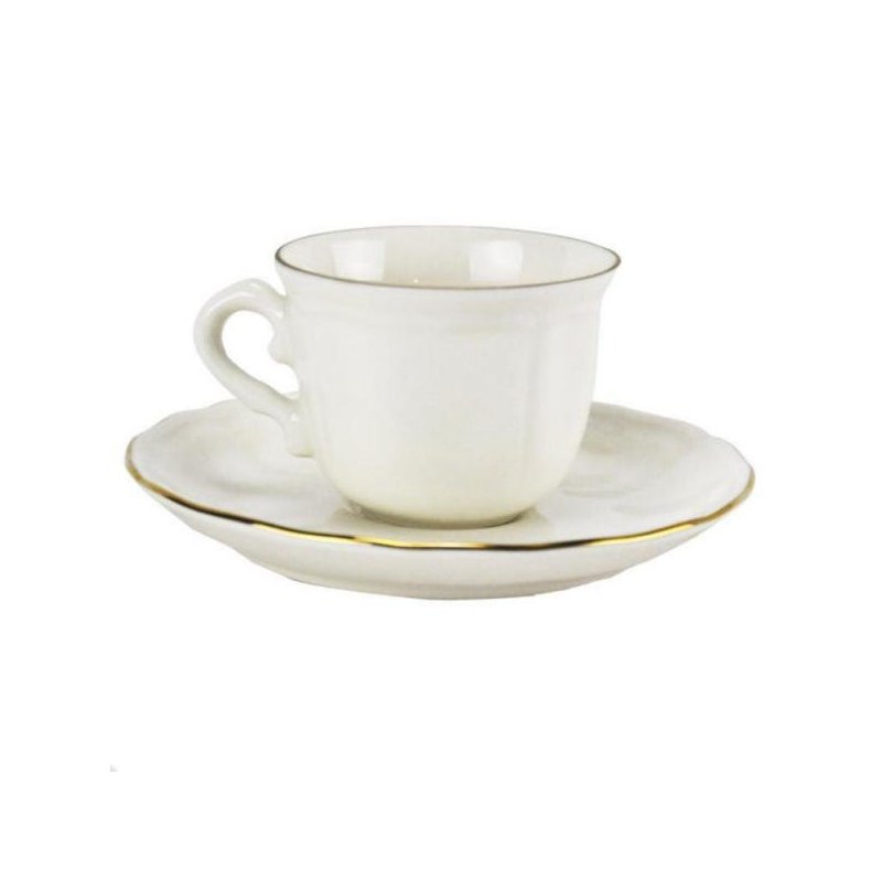 6er-Set Kaffeetassen und Untertassen - Porzellan mit Goldrand cl10 -