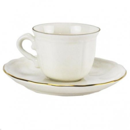 6er-Set Kaffeetassen und Untertassen - Porzellan mit Goldrand cl10 -