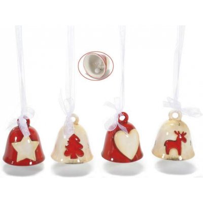 Ensemble de 8 cloches de Noël en céramique rouge et blanche - 