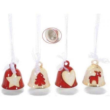 Set 8 Pcs Red and White Ceramic Christmas Bells -  - 