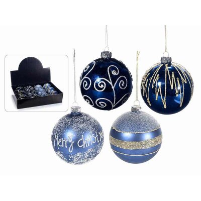Palline di Natale in Vetro Decorato e Glitter Blu e Azzurre