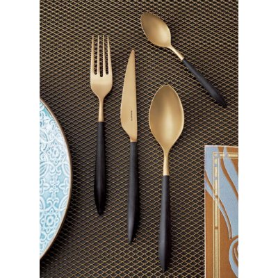 Bugatti Gold Plated Colored Cutlery Ares Black Handle -  - 8020178352000
