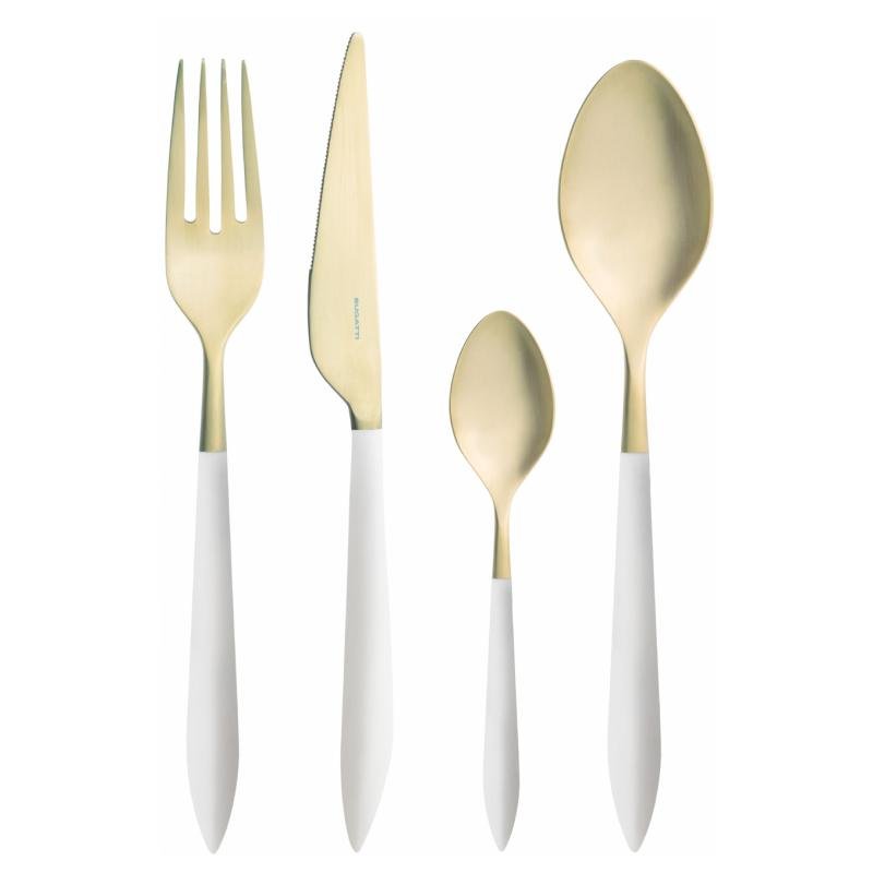 Bugatti : Ares Gold Plated Colored Cutlery - White -  - 