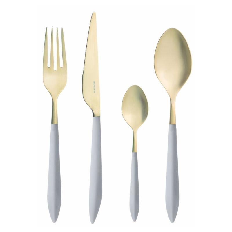 Ares Pcs Gold Plated Colored Cutlery - Grey - Casa Bugatti -  - 