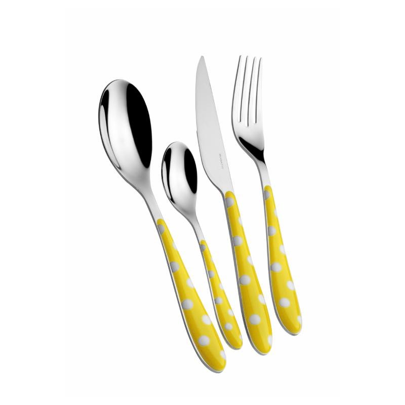 Colored Cutlery  Polka dots Casa Bugatti Set 24 Pieces - Yellow -  - 8020178851572