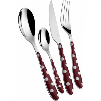 Colored Cutlery Polka dots Casa Bugatti Set 24 Pieces - Garnet Red -  - 8020178919289