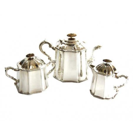 Teapot, Milk and Sugar Bowl Set 3 pieces in Silver Sheffield - Royal Family -  - 