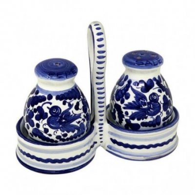 Sale-pepe in Ceramica Deruta -  15x13x6cm decoro Arabesco Blu