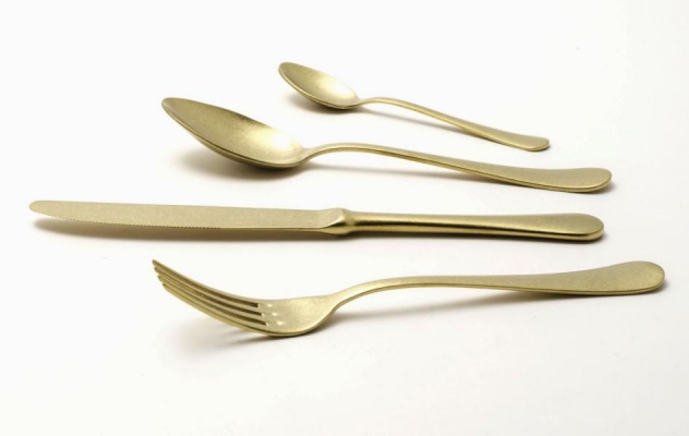 Vintage Style PVD Steel Golden Cutlery - Serena Antico Set 4 Pieces - 
