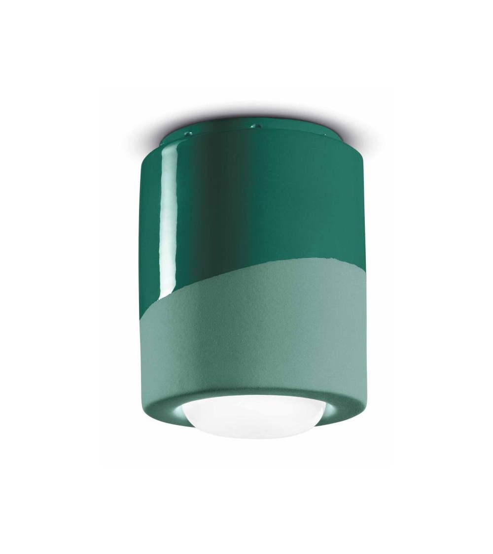 Ferroluce : Plafonnier Industriel Cylindrique en Céramique H 14 cm - 