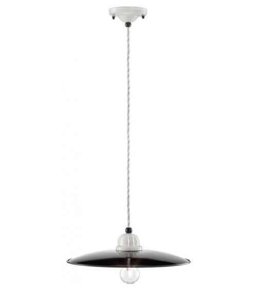 Ferroluce : Suspension Lamp in Black & White Industrial Ceramic -  - 