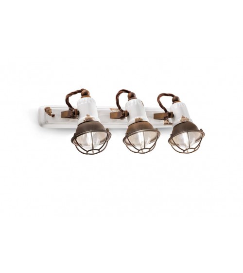 Ferroluce : Wall Lamp 3 Lights With Cage Loft Retro Collection -  - 8056772561722
