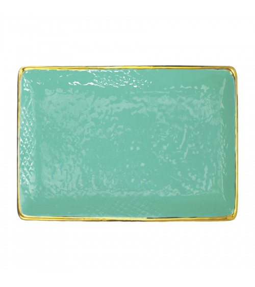 Vassoio Rettangolare in Ceramica Filo Oro - Tra Oro - Arcucci Trade - Verde Tiffany