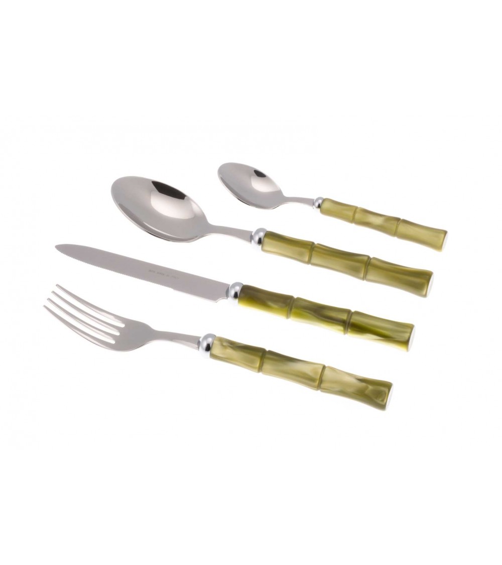 Rivadossi Sandro Bamboo - Set of 24 Stainless Steel Cutlery with Mother of Pearl Handle - olive green