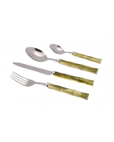Rivadossi Sandro Bamboo - Set of 24 Stainless Steel Cutlery with Mother of Pearl Handle - olive green