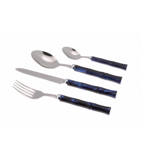 Rivadossi Sandro Bamboo - 24er-Set Besteck aus Edelstahl mit Perlmuttgriff - Blau
