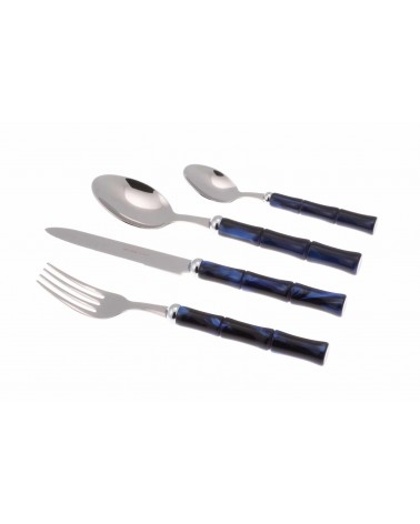 Rivadossi Sandro Bamboo - 24er-Set Besteck aus Edelstahl mit Perlmuttgriff - Blau