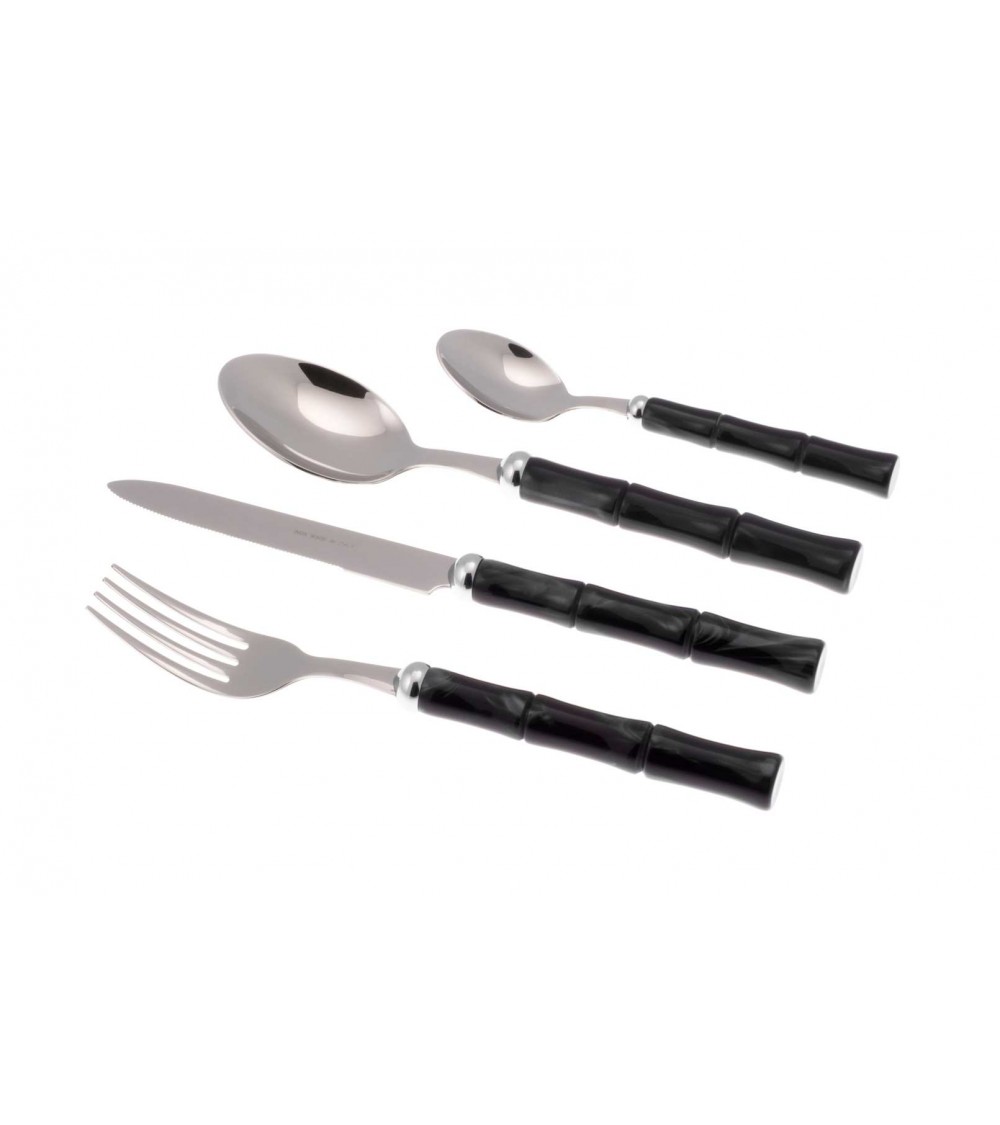Rivadossi Sandro Bamboo - Set 24 Pieces Stainless Steel Cutlery with Mother of Pearl Handle - black