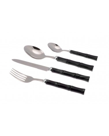 Rivadossi Sandro Bamboo - Set 24 Pieces Stainless Steel Cutlery with Mother of Pearl Handle - black