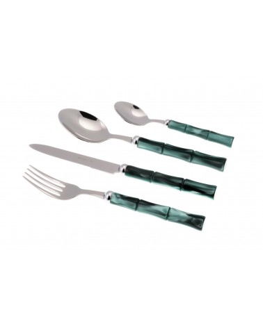 Rivadossi Sandro Bamboo - Set of 24 Stainless Steel Cutlery with Mother of Pearl Handle - green