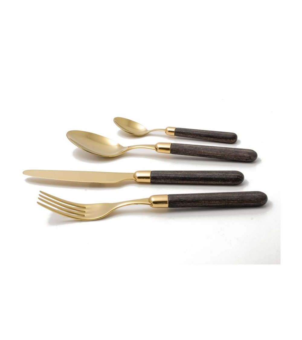 Rivadossi PVD-Gold-Besteck - Cortina-Holzeffekt - 24-teiliges Set -