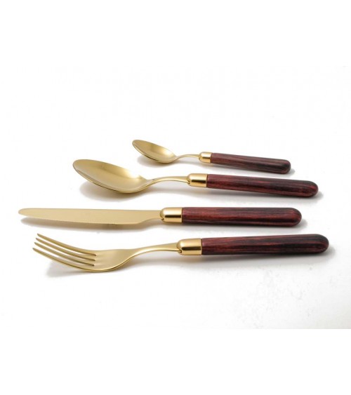 Couverts Rivadossi Pvd Gold - Effet Bois Cortina - Set 24pcs -