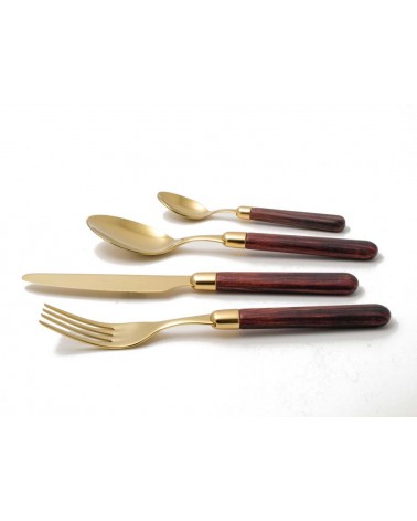 Rivadossi PVD-Gold-Besteck - Cortina-Holzeffekt - 24-teiliges Set -