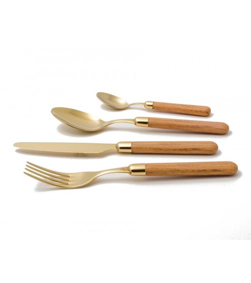 Rivadossi Pvd Gold Cutlery - Cortina Wood Effect - Set 24pcs -