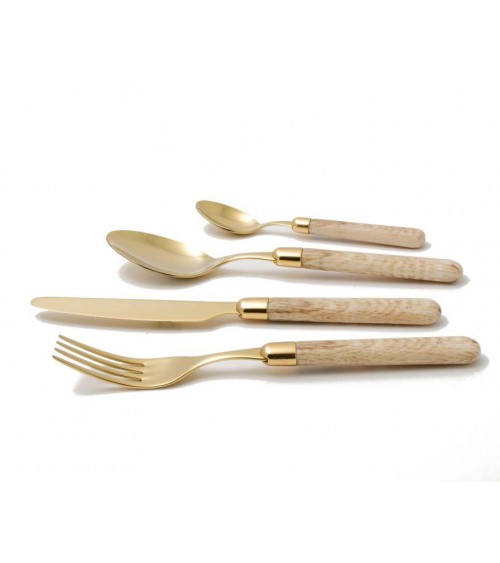 Rivadossi PVD-Gold-Besteck - Cortina-Holzeffekt - 24-teiliges Set -