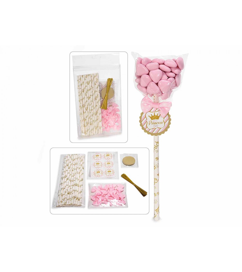 Favor Kit with Stick, Tag and Pink Bow - 36pcs Set -  - 