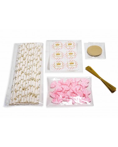 Gunst Kit mit Stick, Anhänger und rosa Schleife - Set 36pcs - 