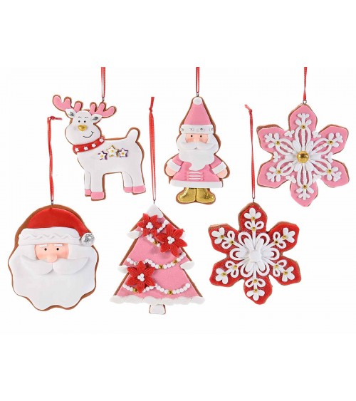 Décorations de Noël à suspendre en pain d'épice rose - 12 pièces - 
