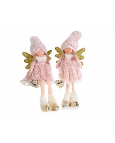 Pair of Angels in Eco Fur with Golden Heart Pendant -  - 