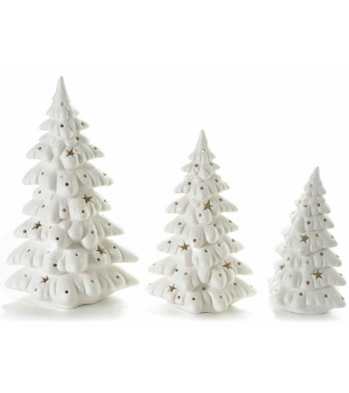 Set 3 Bäume aus weißem Porzellan mit LED-Licht und Glitzer - 