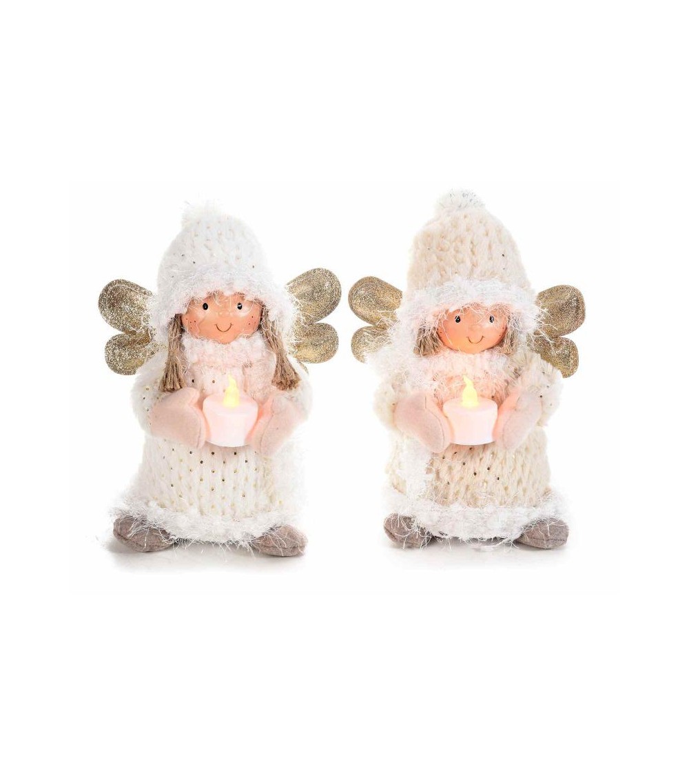 Snow Angels en tissu doux avec bougie chauffe-plat à piles - 2 pièces - 