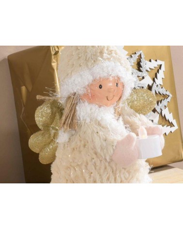 Snow Angels en tissu doux avec bougie chauffe-plat à piles - 2 pièces - 