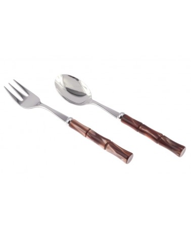 Set of 2 Bamboo Serving Fork and Spoon - Rivadossi Sandro - brown