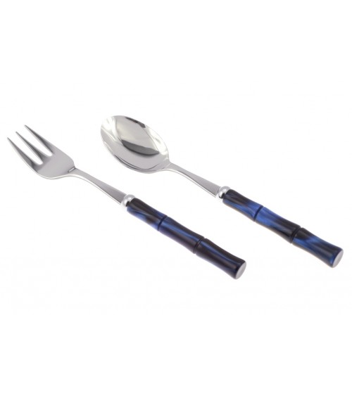 Set of 2 Bamboo Serving Fork and Spoon - Rivadossi Sandro - blue