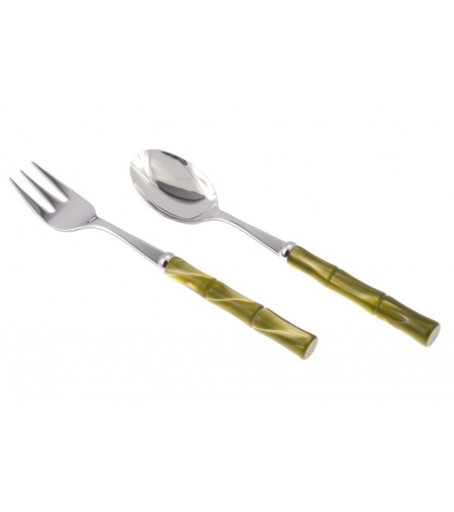 Set of 2 Bamboo Serving Fork and Spoon - Rivadossi Sandro - olive green
