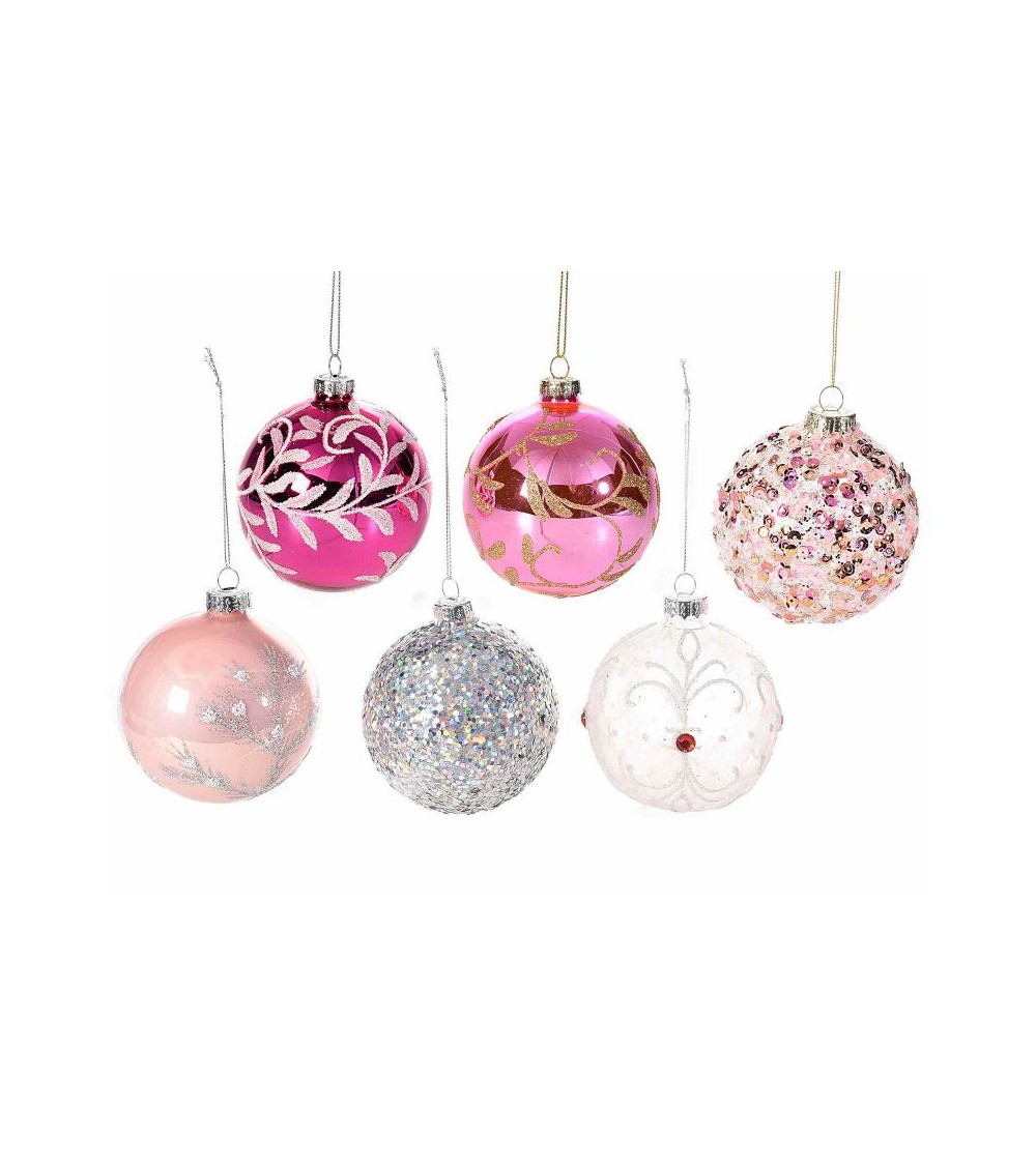 Set 12 Pcs Colored Glass Christmas Balls with Glitter and Sequins Decorations -  - 