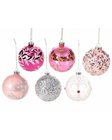Set 12-teilige Weihnachtskugeln aus farbigem Glas mit Glitzer- und Pailletten-Dekoration - 