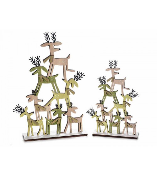 Set of 2 Reindeer Trees in Colored Wood -  - 
