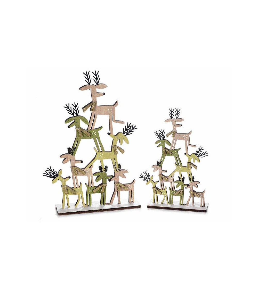 Set of 2 Reindeer Trees in Colored Wood -  - 