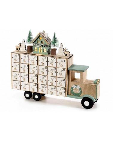 Truck Shaped Wooden Advent Calendar with Christmas Landscape and Lights -  - 