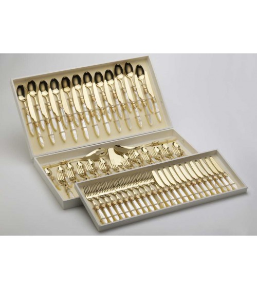Gold Pvd Arianna Cutlery - Set 75 Pieces Pearly Handle Ivory Color - Rivadossi Sandro -  - 