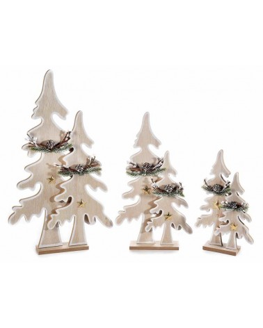 Set of 3 Wooden Christmas Trees with Golden Stars and Pine Cones -  - 