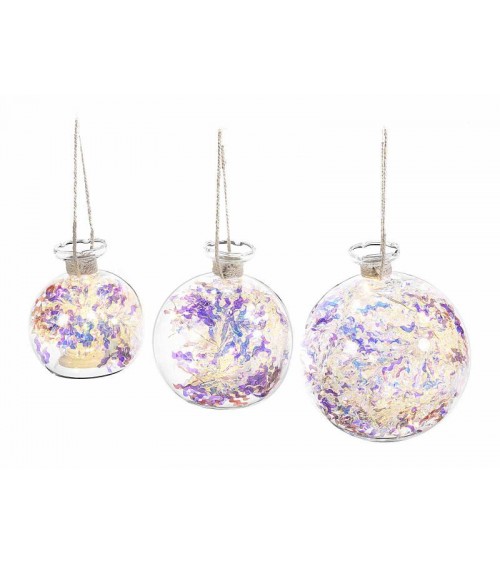 Boules de Noël en verre avec feston arc-en-ciel et lumières LED suspendues - 3 pièces - 