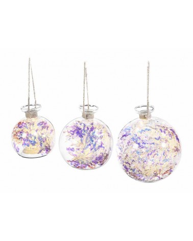 Boules de Noël en verre avec feston arc-en-ciel et lumières LED suspendues - 3 pièces - 